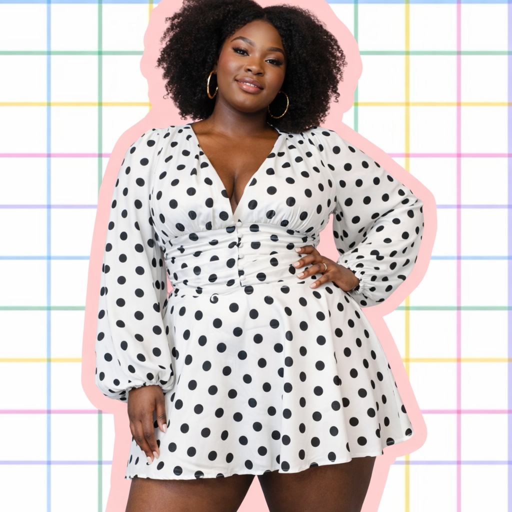 Vestido Lunares Manga Larga – Corte Favorecedor